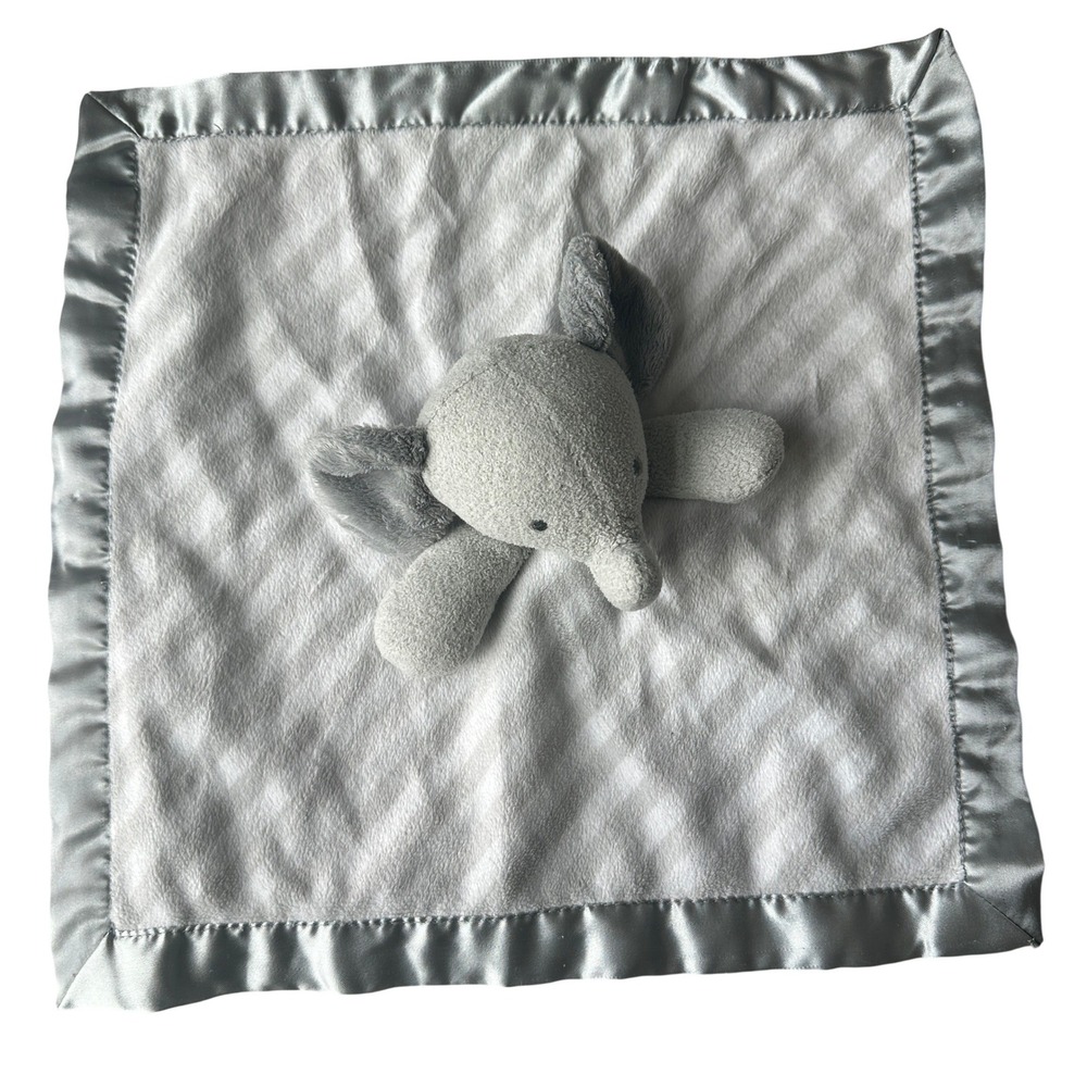 Grey Elephant Lovey Security Blanket Minky Satin Trim Baby Snuggle 13x13